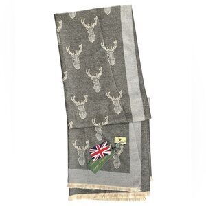 New House Of Tweed Gold & Gray Stag Deer  Scarf Shawl, Soft